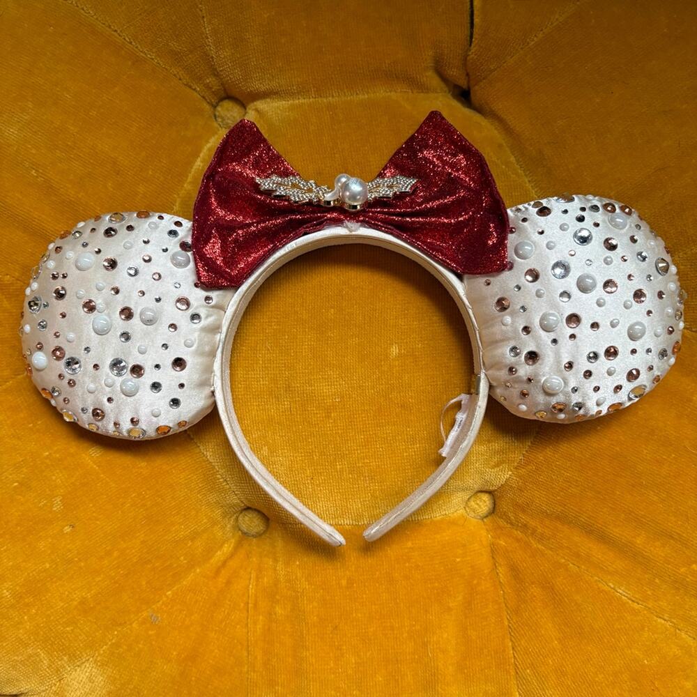 Disney x BaubleBar Minnie Mouse Jeweled Ear Headband Red Bow Christmas